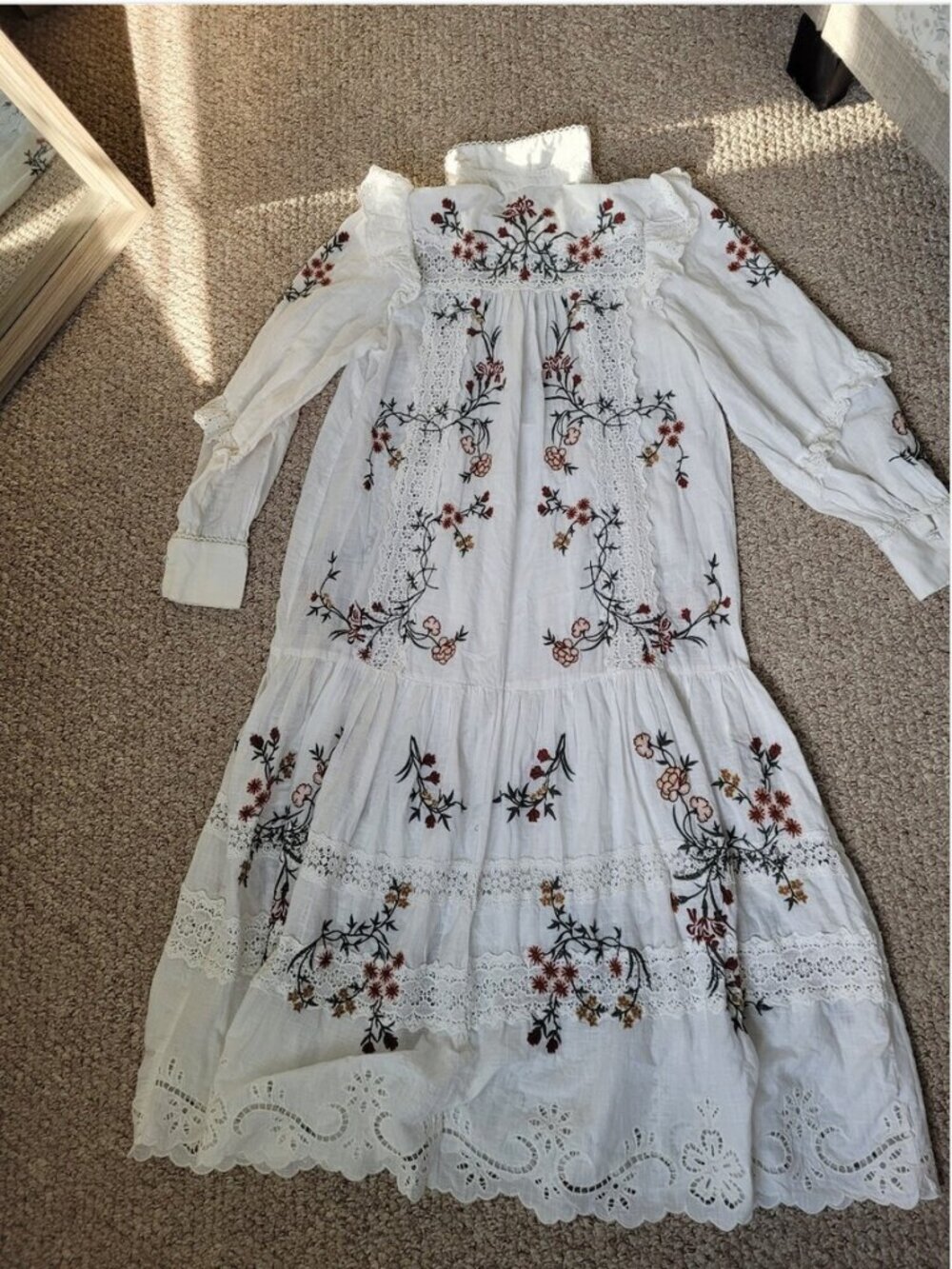 Anthropologie Eyelet Embroidered Cotton Midi White Dress size M - Picture 7 of 8